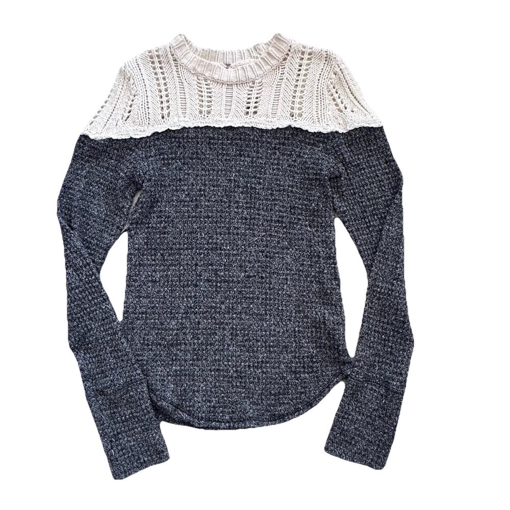 Free People Snowflake Pointelle Colorblock Pull On Womens Sweater M Boho